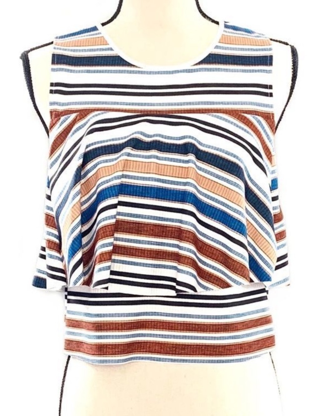 Zara RARE | B | W Collection Striped Ruffle Tank Top Drape Front - Picture 9 of 11